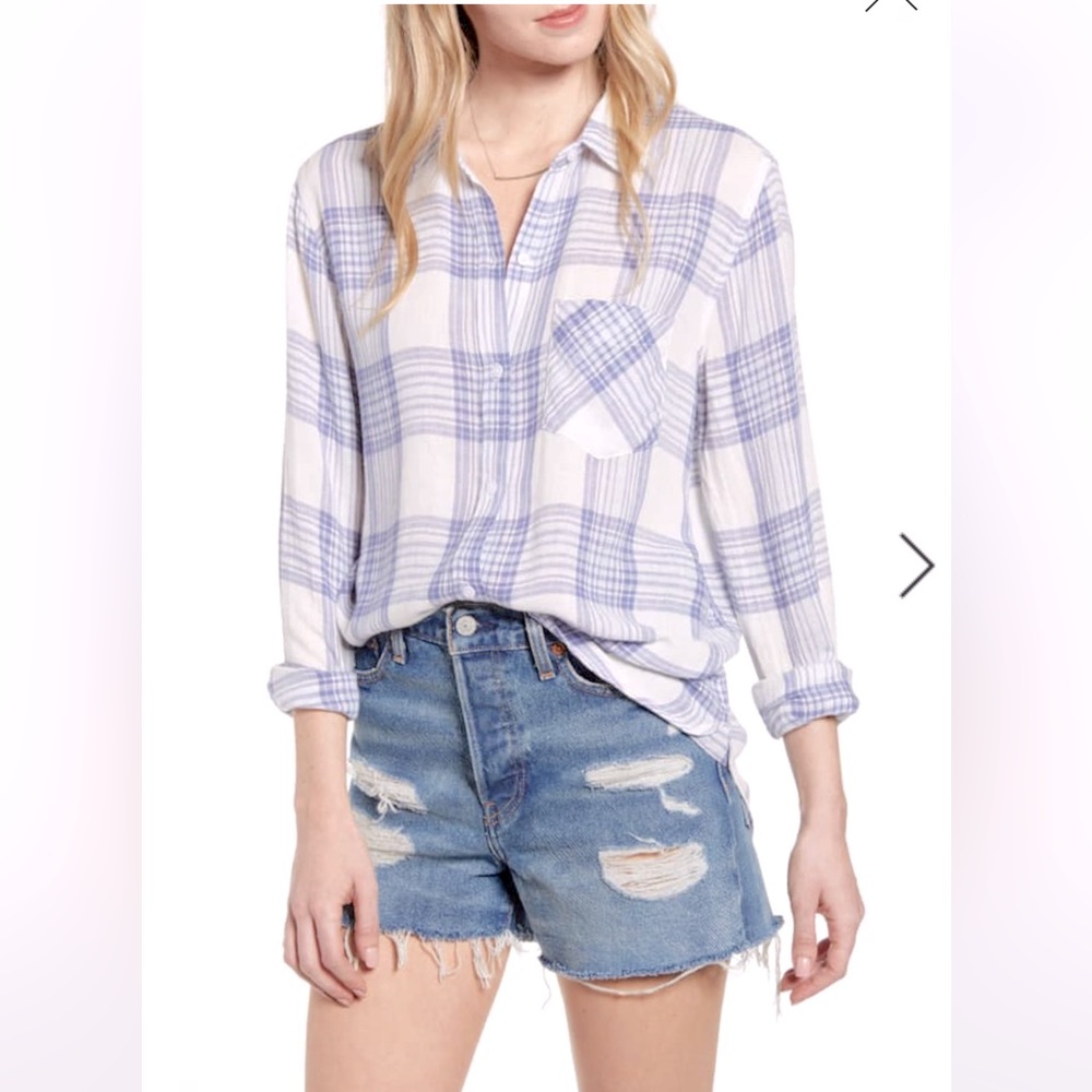 XS Rails Charli plaid rayon linen shirt in Powder Lilac Blue